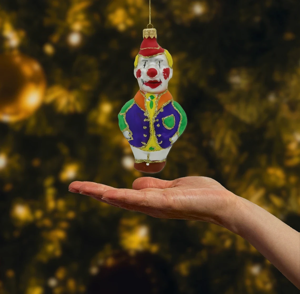 Bombka szklana figurka Klaun kolorowy realne zdjęcie