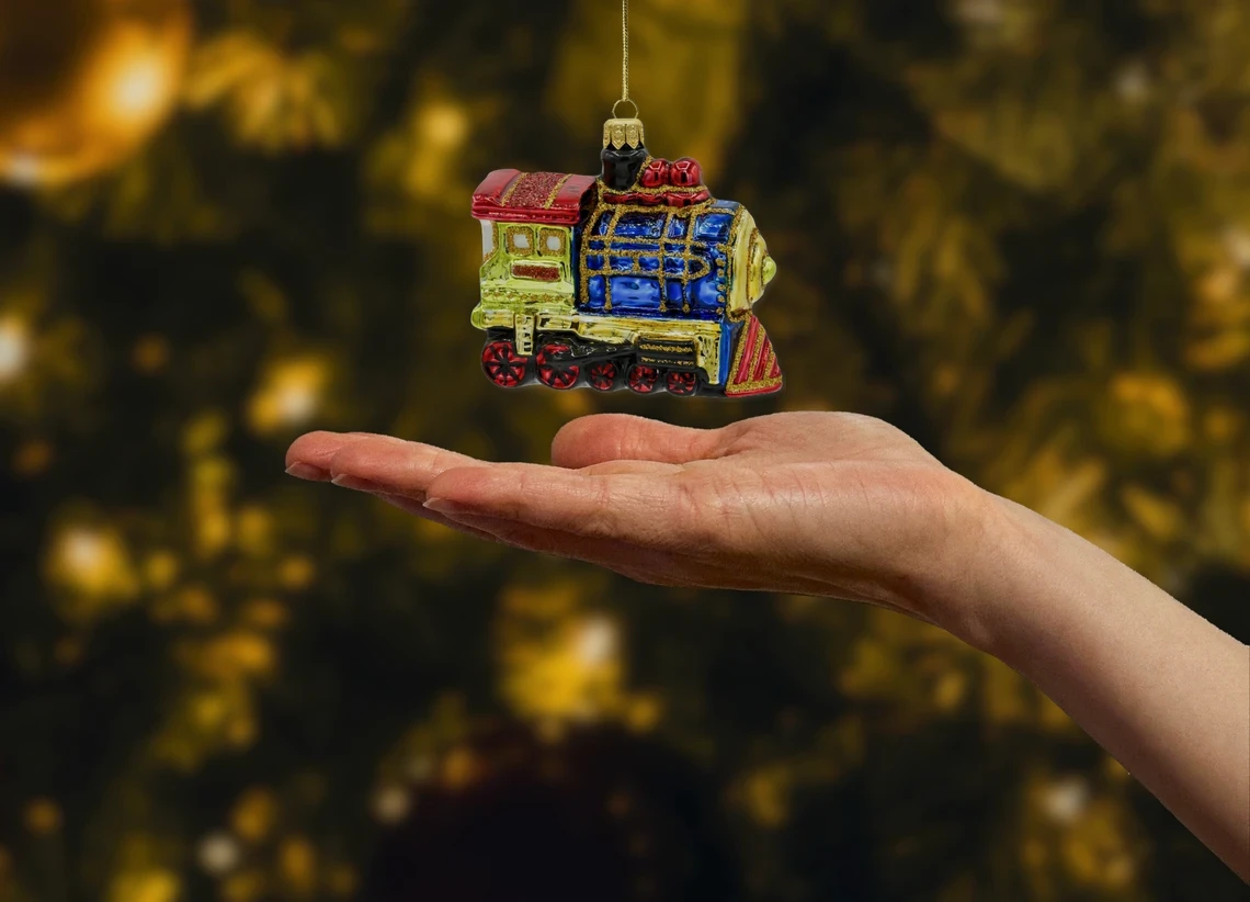 Bombka szklana figurka Kolorowa Lokomotywa: mała realne zdjęcie