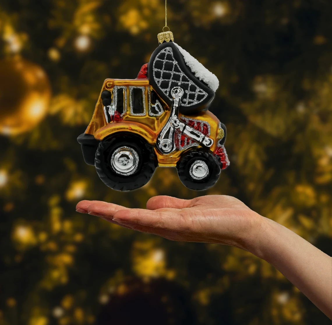 Bombka szklana figurka Koparka pomarańczowa realne zdjęcie