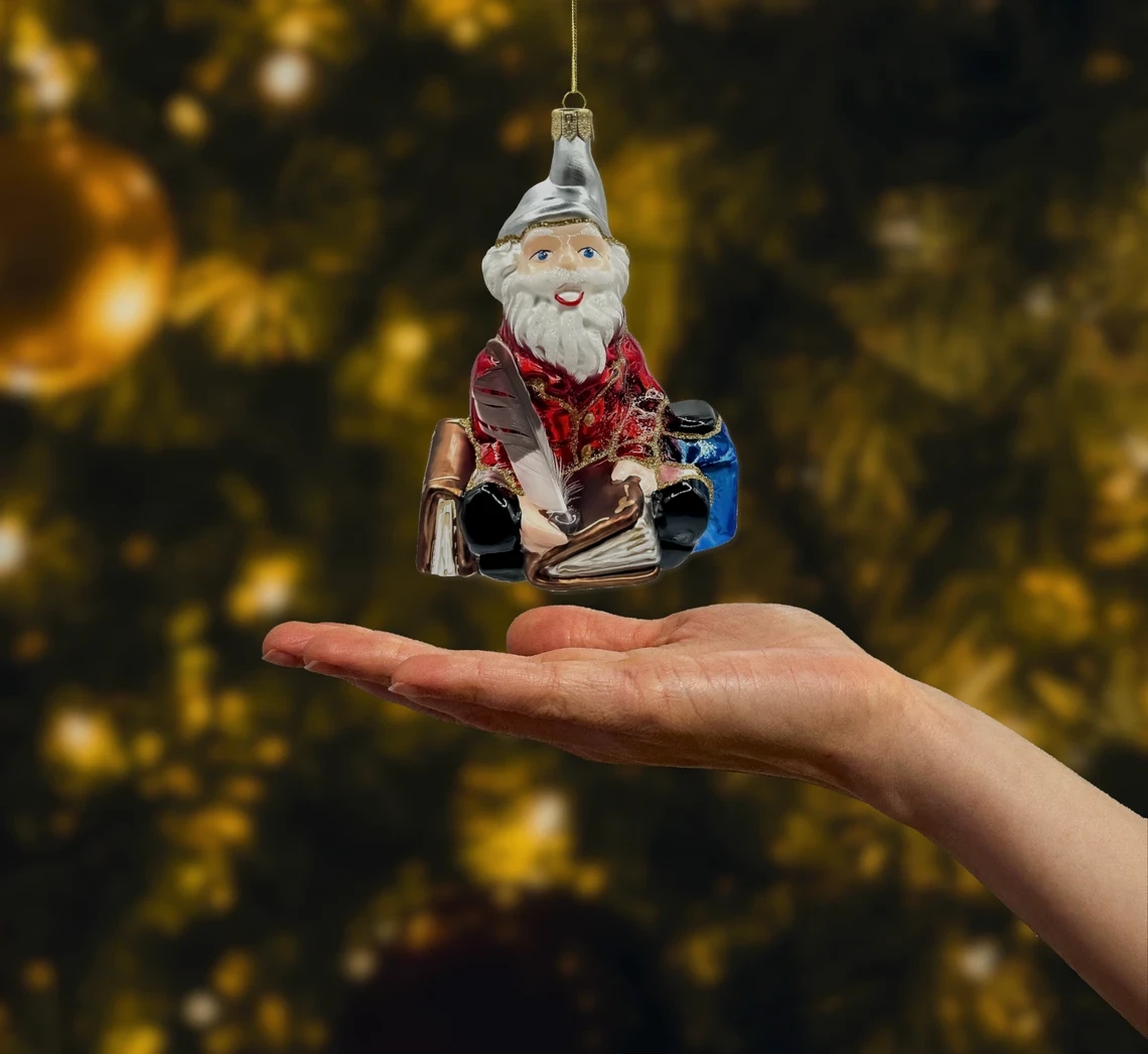 Bombka szklana figurka Mądry Skrzat Pisarz realne zdjęcie