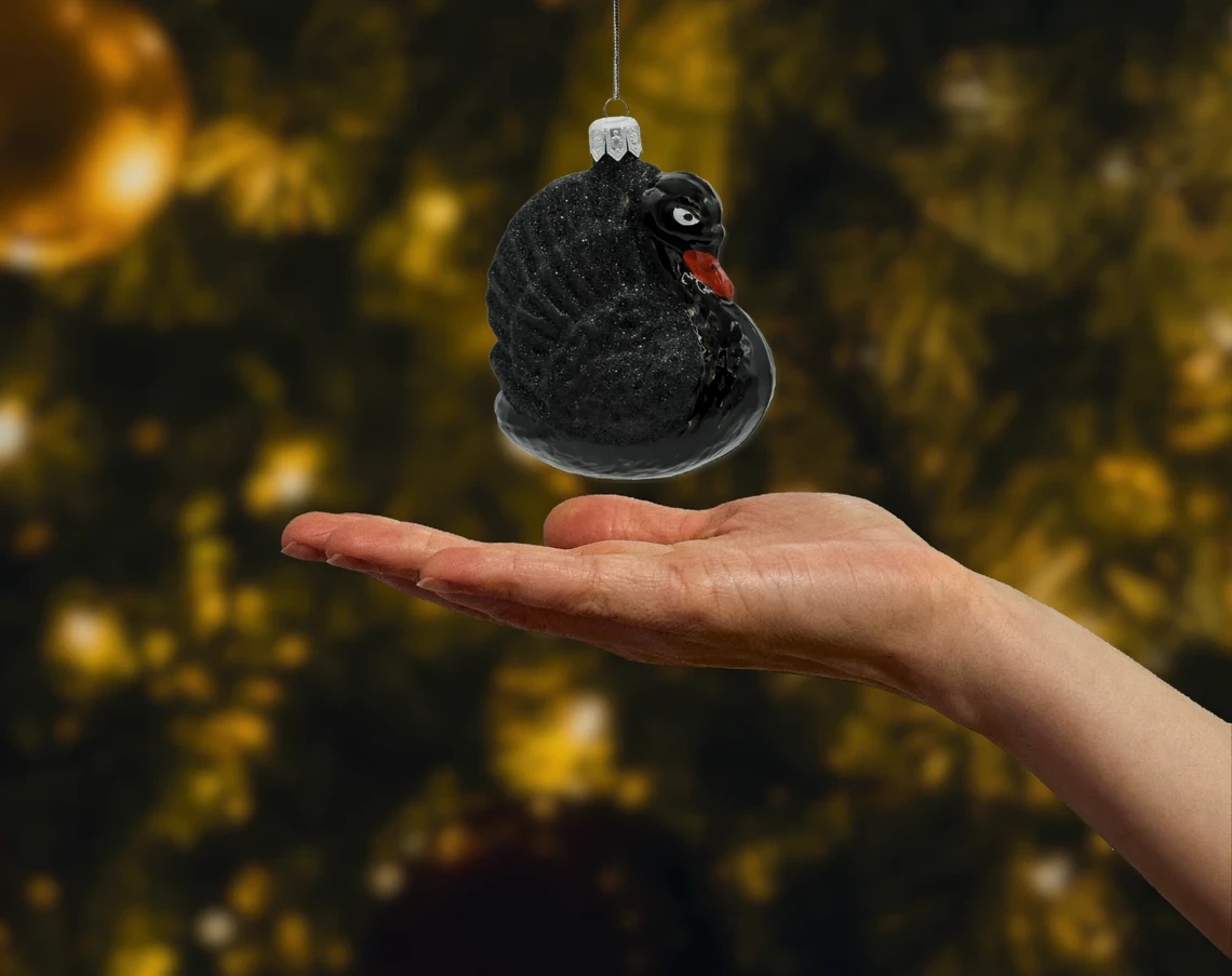 Bombka szklana figurka Majestatyczny Łabędź: czarny realne zdjęcie