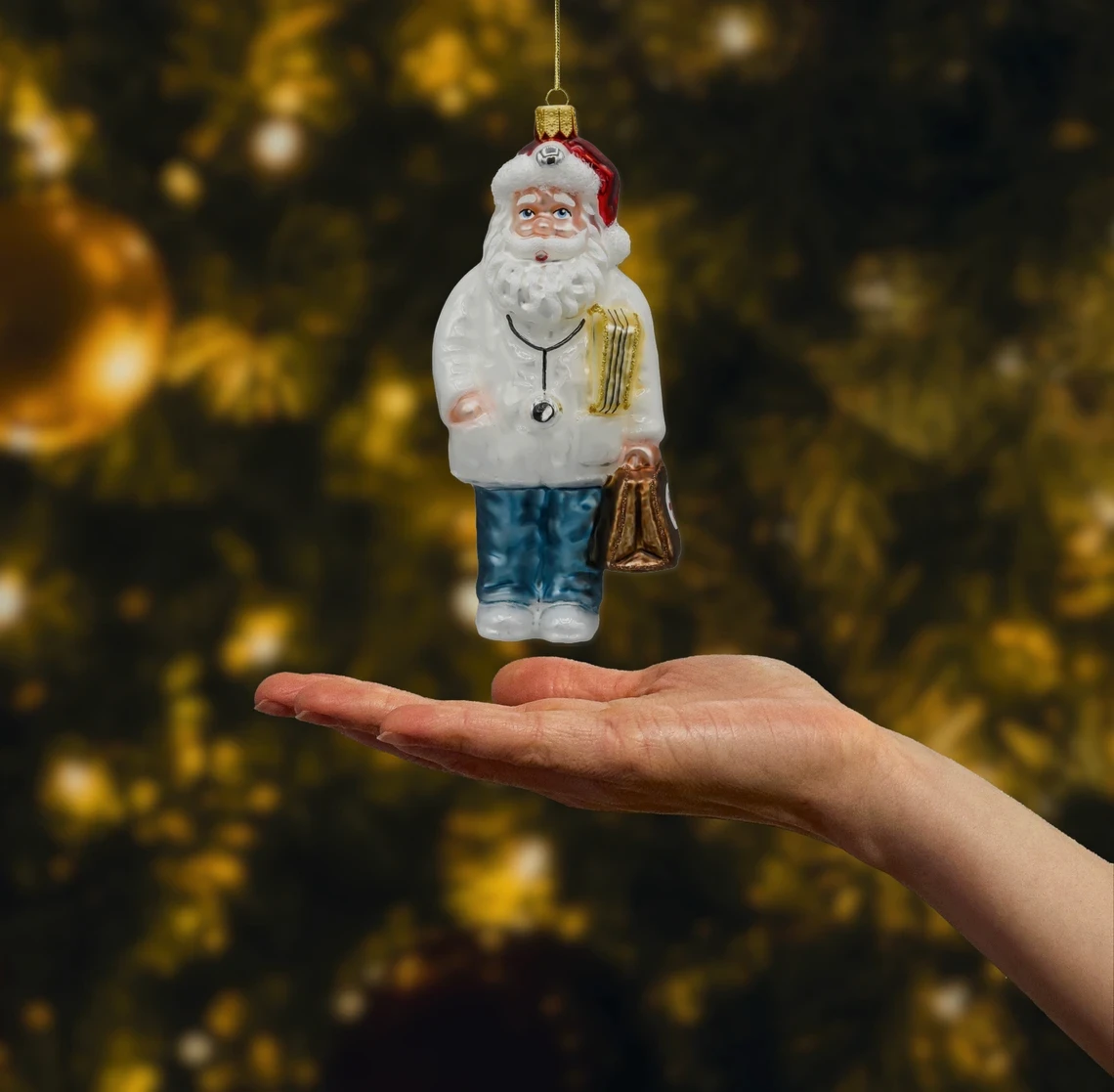 Bombka szklana figurka Mikołaj Doktor realne zdjęcie