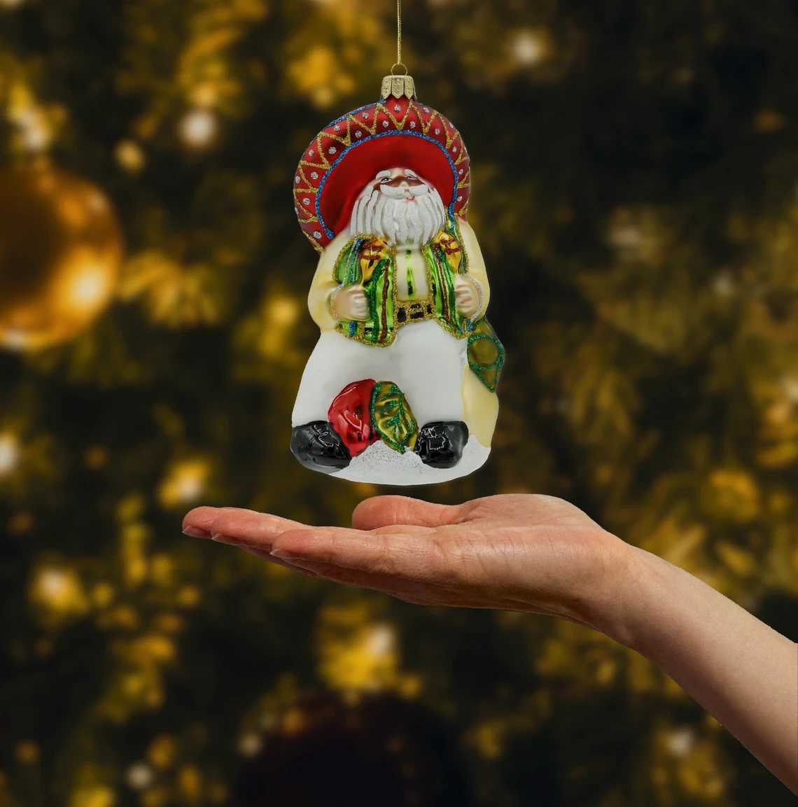 Bombka szklana figurka Mikołaj w stylu meksykańskim realne zdjęcie