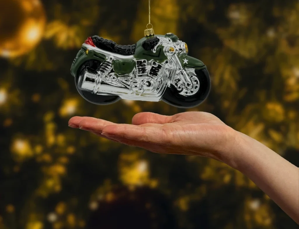 Bombka szklana figurka Militarny Motocykl Retro realne zdjęcie