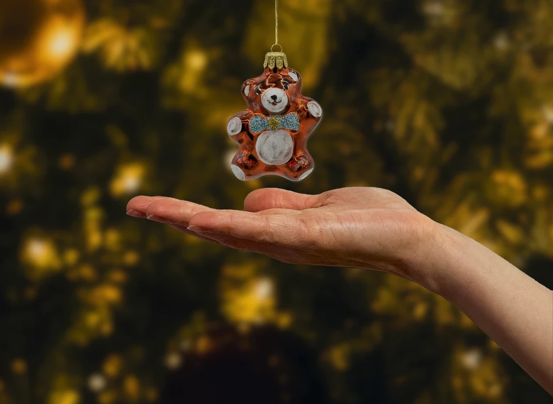 Bombka szklana figurka Miś w muszce realne zdjęcie