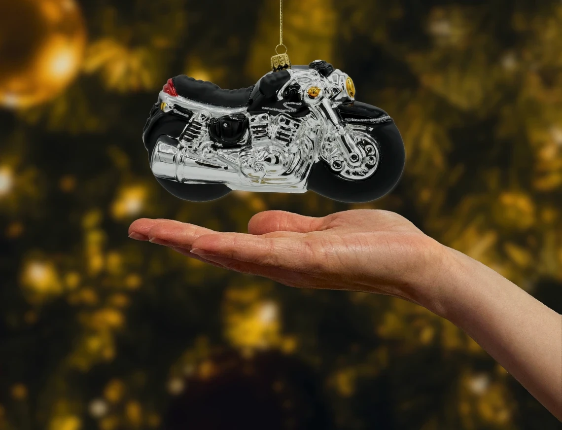 Bombka szklana figurka Motocykl: czarny realne zdjęcie