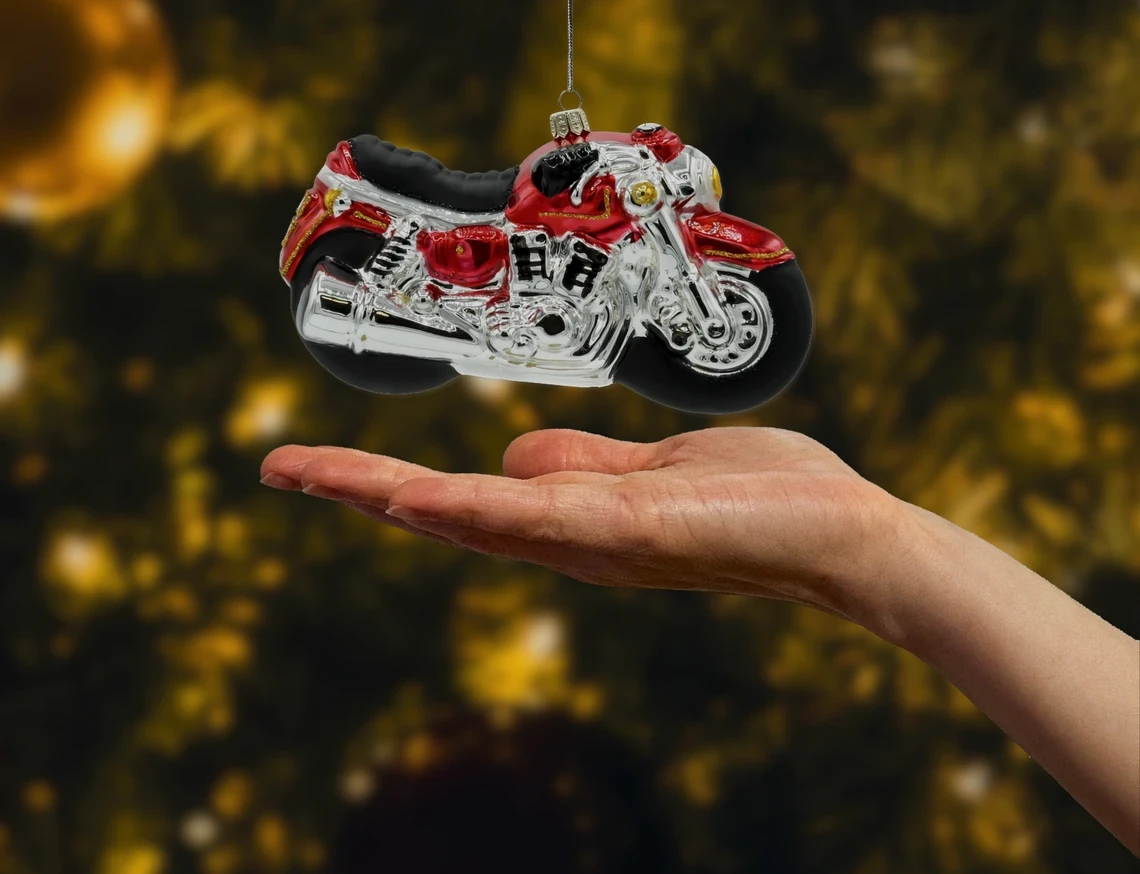 Bombka szklana figurka Motocykl: czerwony realne zdjęcie
