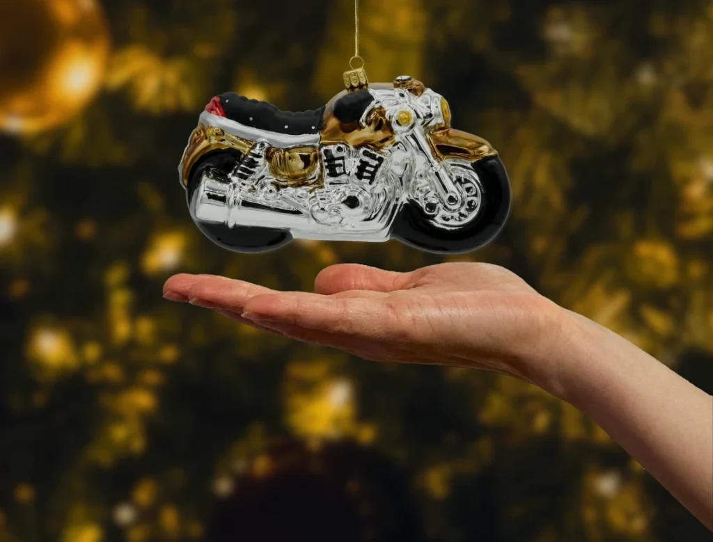 Bombka szklana figurka Motocykl: złoty realne zdjęcie