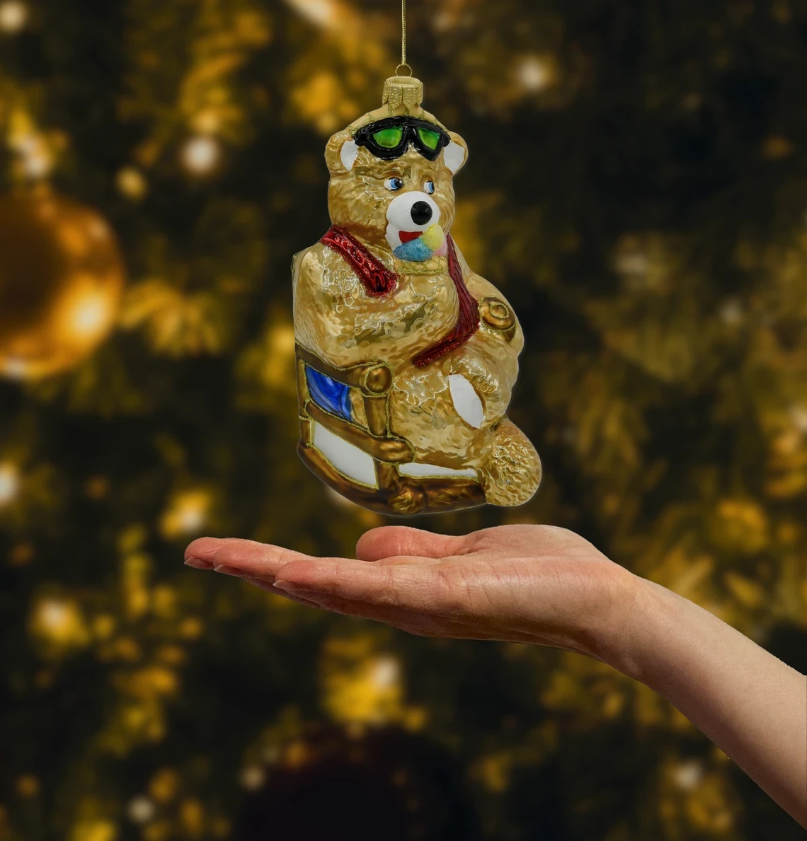Bombka szklana figurka Niedźwiedź na wakacjach: brązowy realne zdjęcie