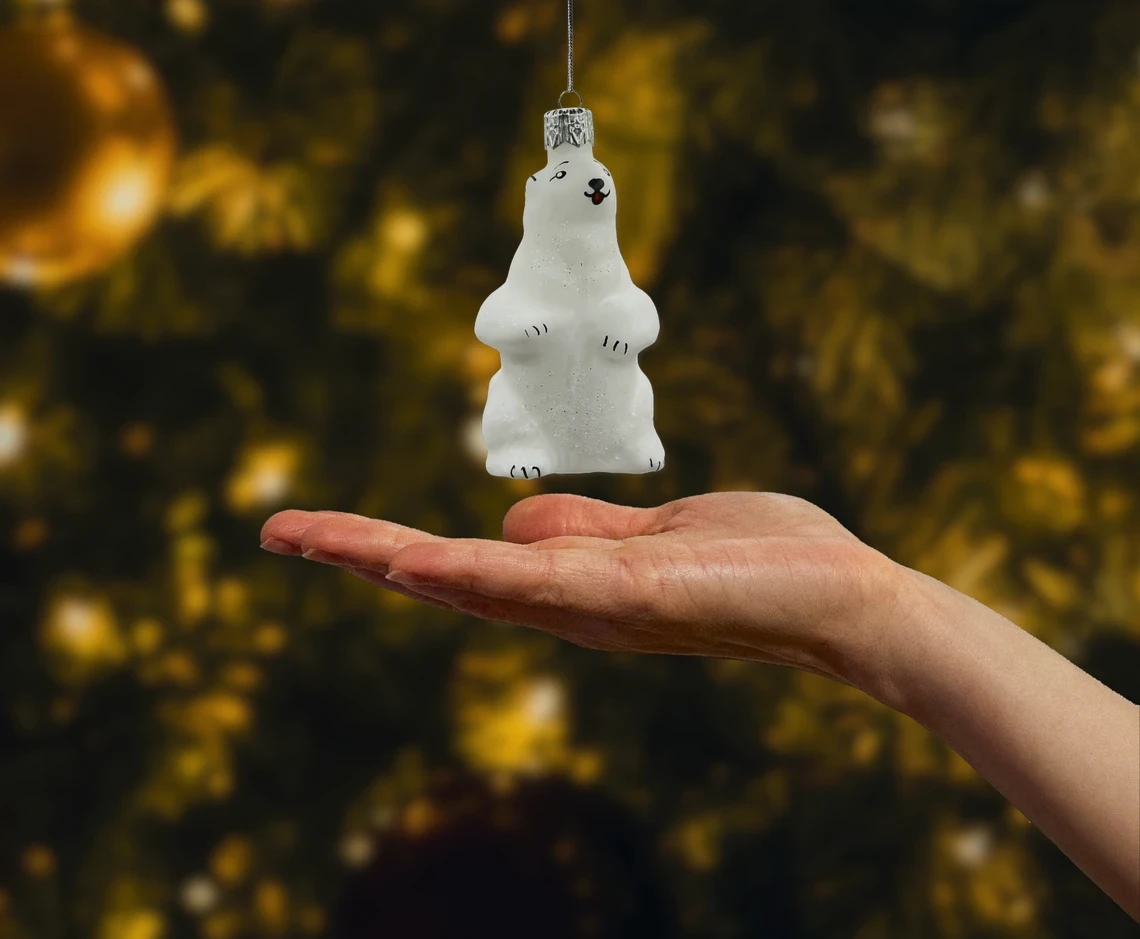 Bombka szklana figurka Niedźwiedź Polarny realne zdjęcie