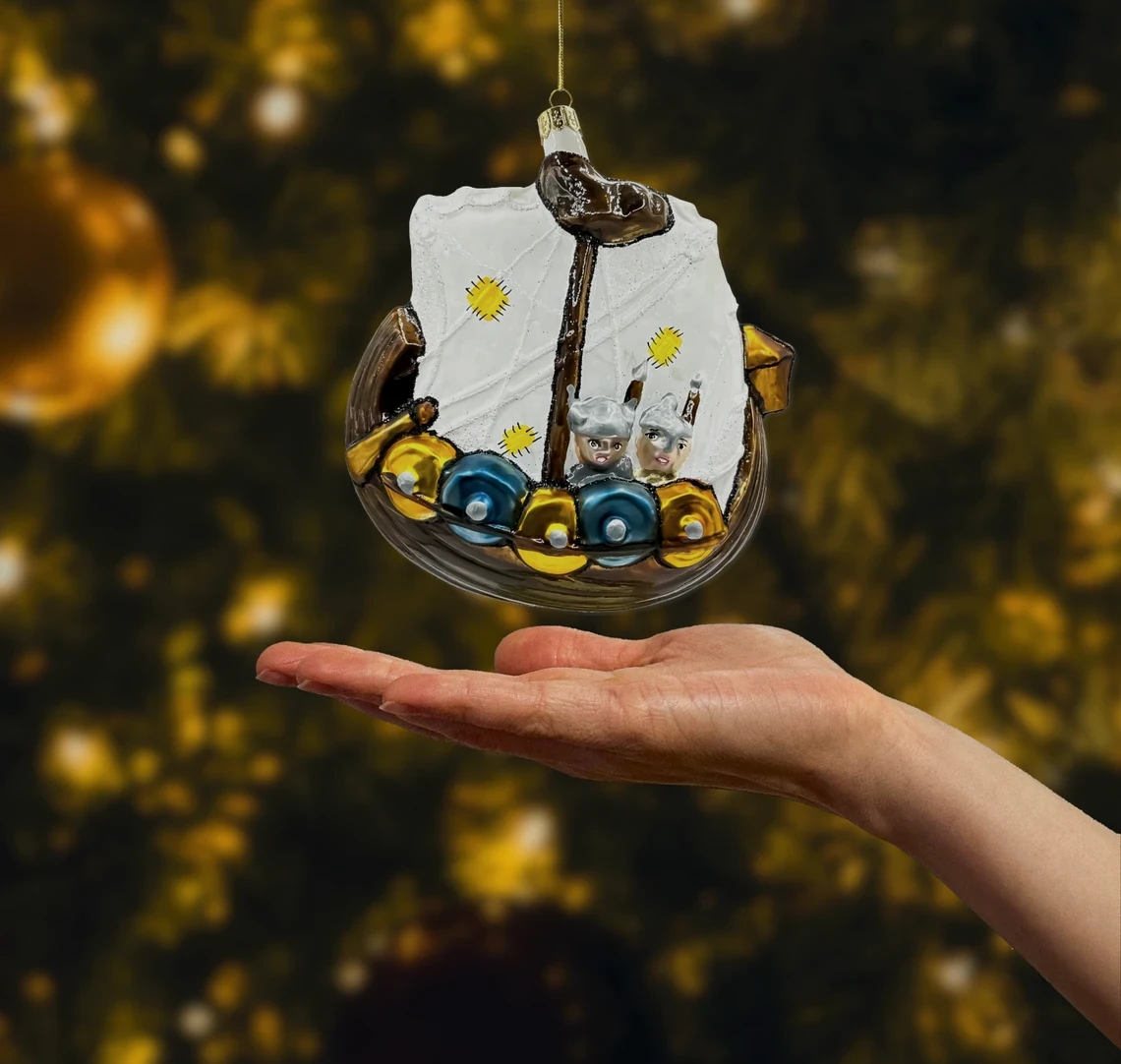 Bombka szklana figurka Okręt Wikingów realne zdjęcie