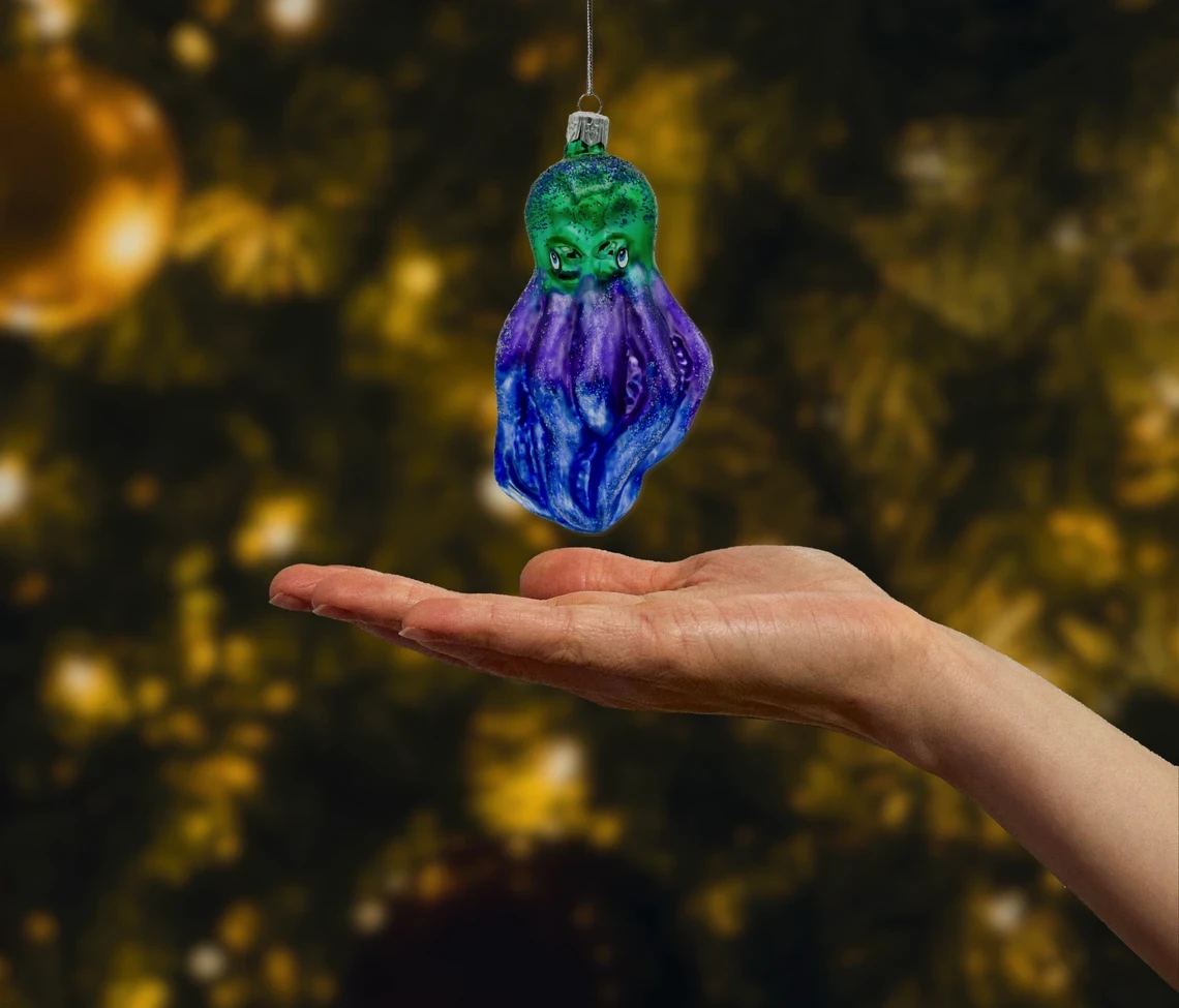 Bombka szklana figurka Ośmiornica z głębin: niebieska realne zdjęcie