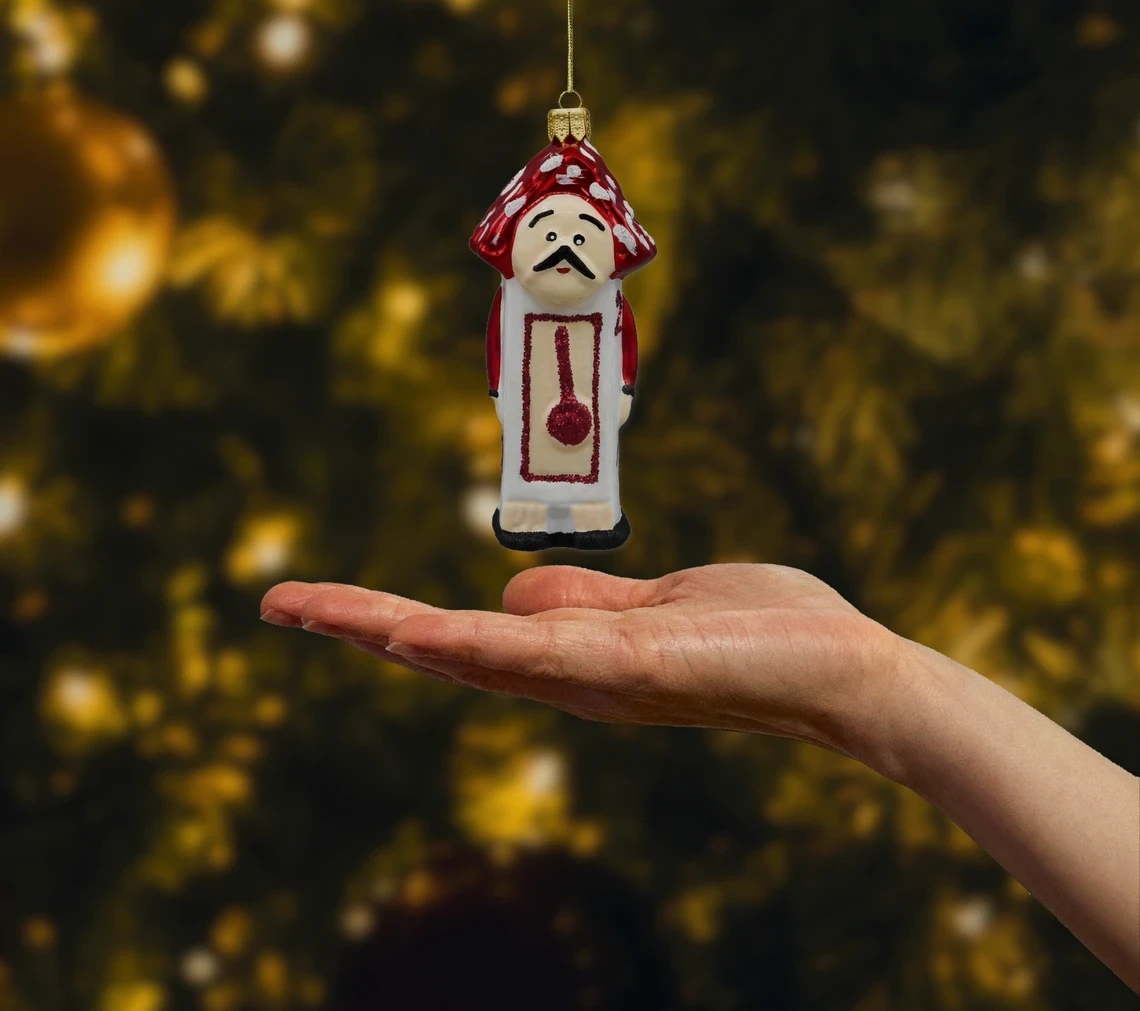 Bombka szklana figurka Pan Zegar: czerwony realne zdjęcie