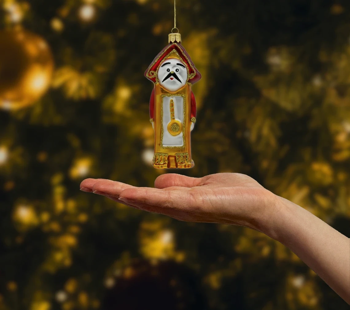 Bombka szklana figurka Pan Zegar: pomarańczowy realne zdjęcie