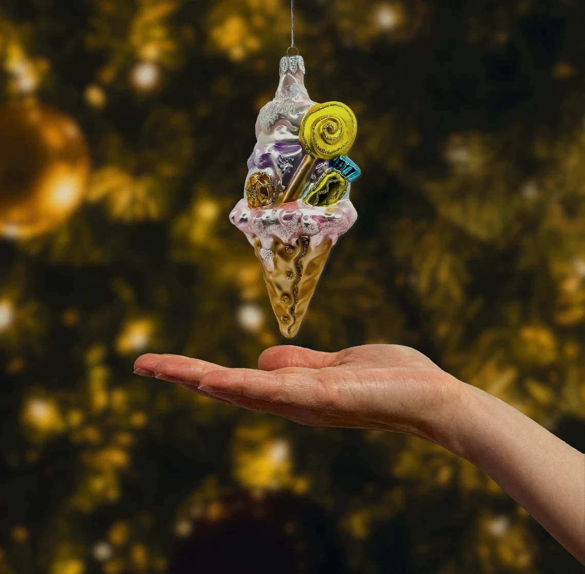 Bombka szklana figurka Pastelowy lodowy rożek realne zdjęcie