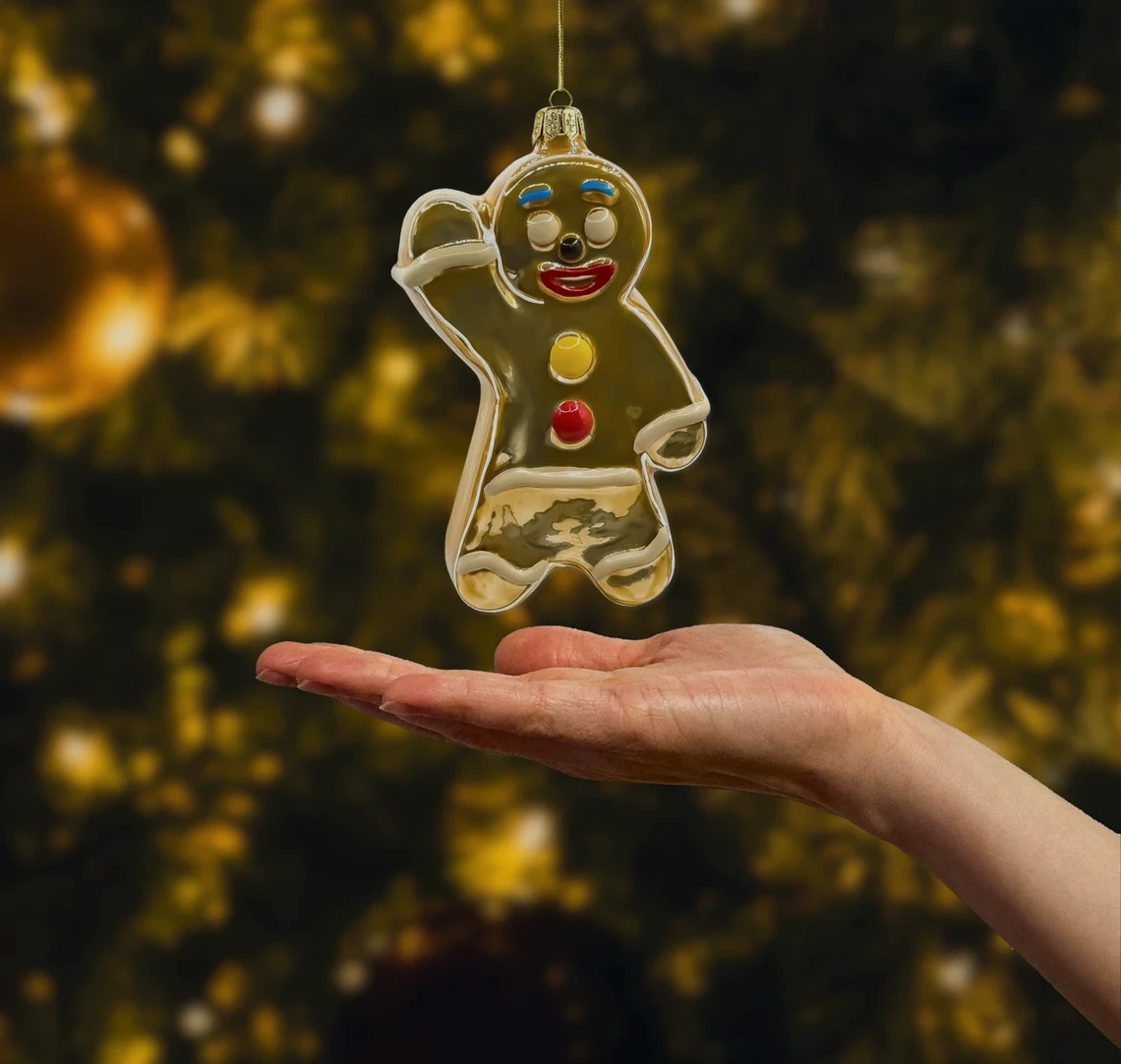 Bombka szklana figurka Piernikowy ludzik: złoty realne zdjęcie