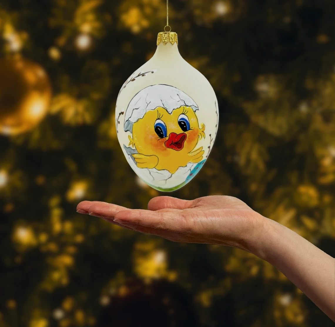 Bombka szklana figurka Pisklę: kremowe realne zdjęcie