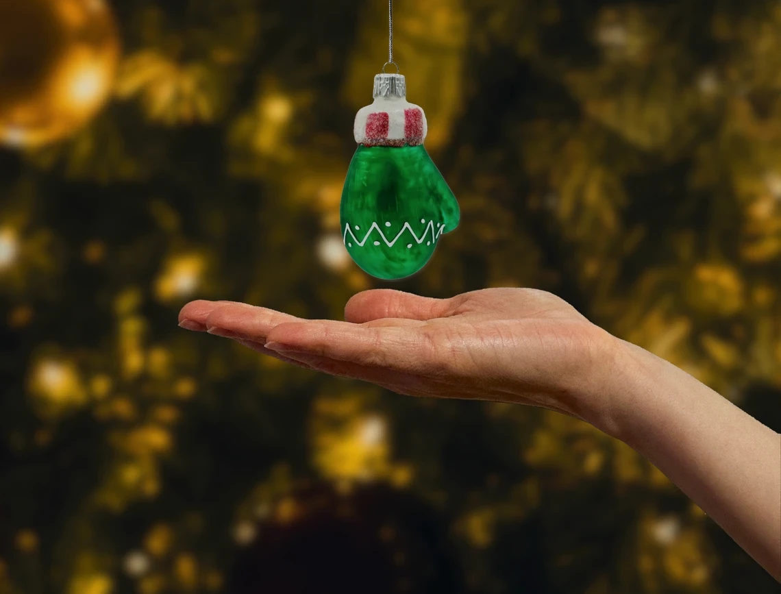 Bombka szklana figurka Rękawiczka zimowa realne zdjęcie