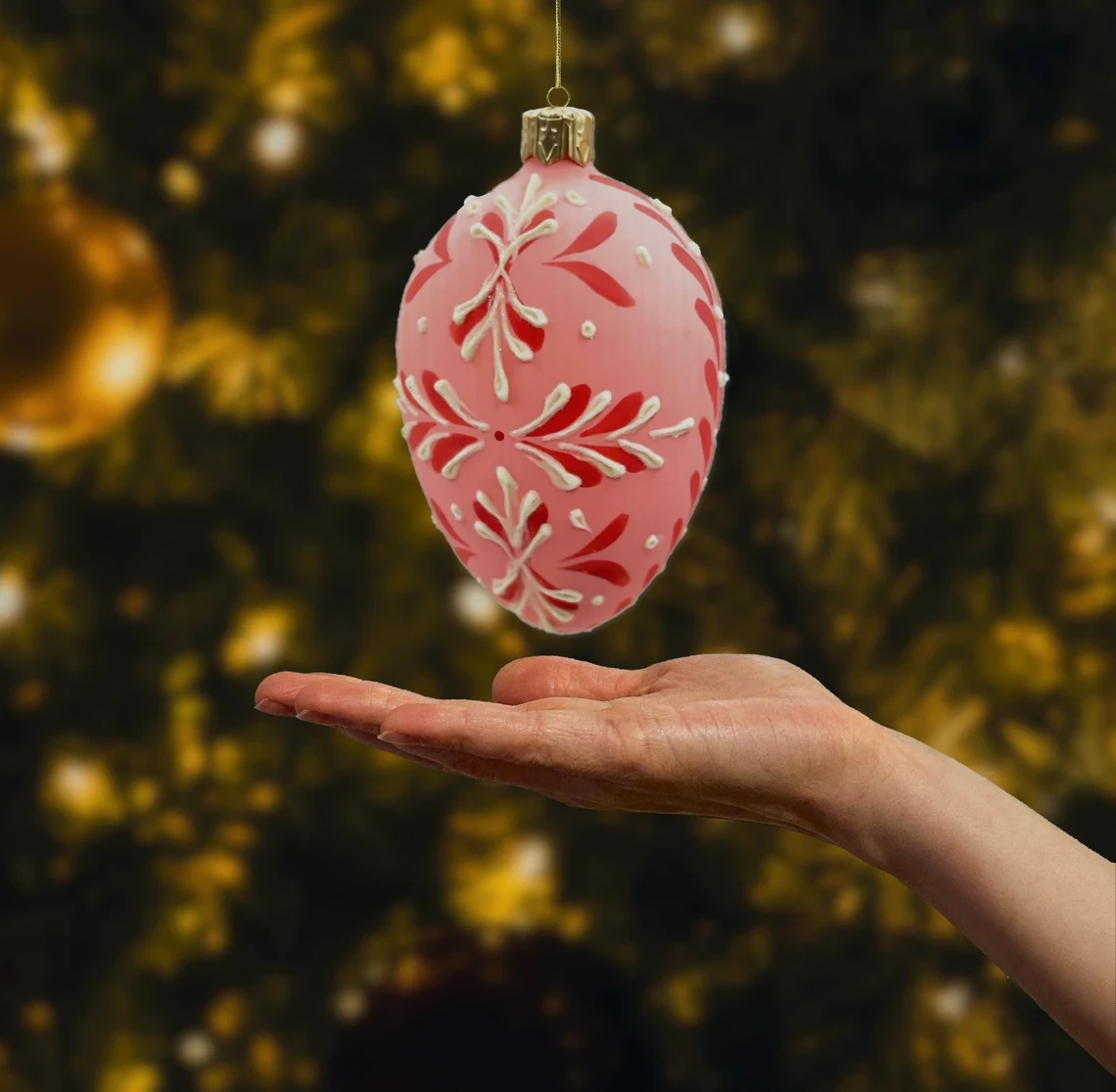 Bombka szklana figurka Różowa pisanka wisząca realne zdjęcie
