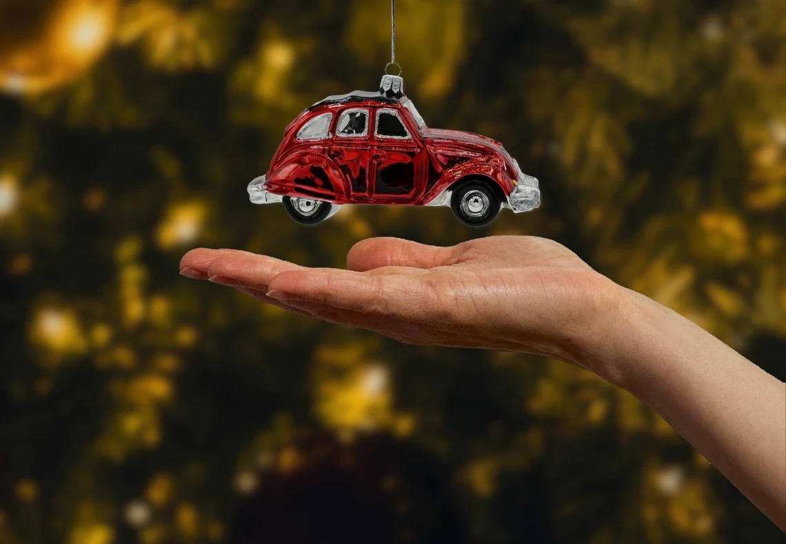 Bombka szklana figurka Samochód Citroen 2CV: czerwony realne zdjęcie