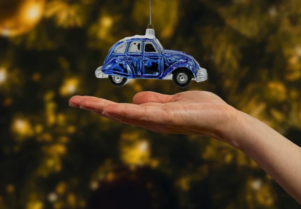 Bombka szklana figurka Samochód Citroen: 2CV: niebieski realne zdjęcie