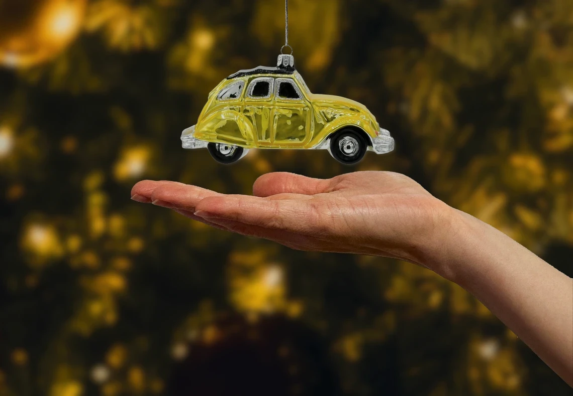 Bombka szklana figurka Samochód Citroen 2CV: żółty realne zdjęcie