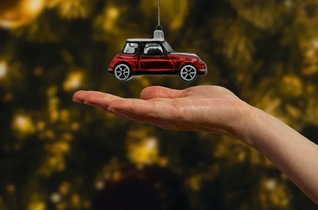 Szklana bombka choinkowa Samochód Mini Cooper: czerwony realne zdjęcie