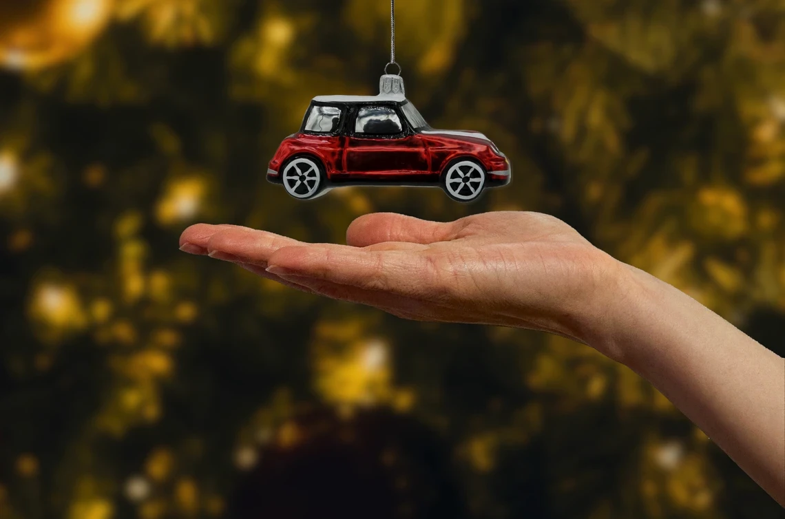 Szklana bombka choinkowa Samochód Mini Cooper: czerwony realne zdjęcie