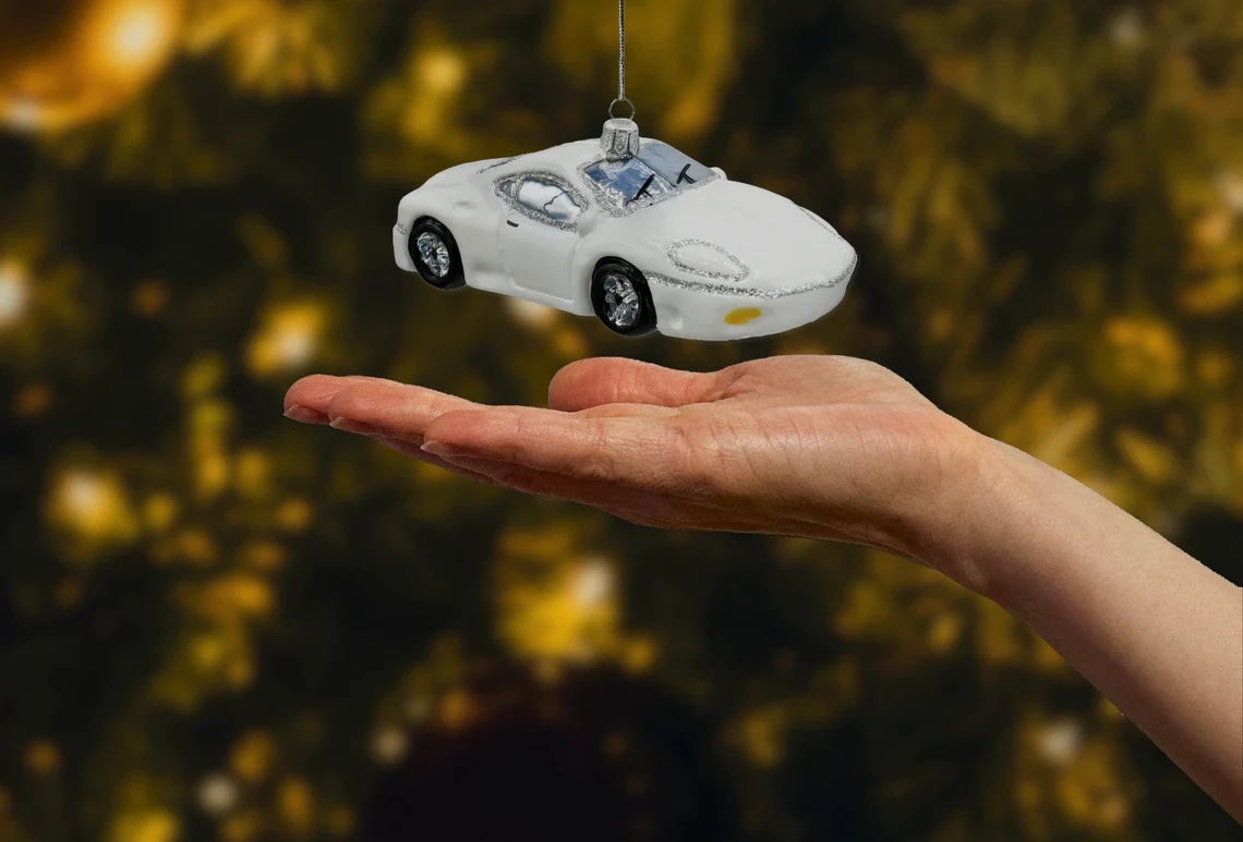 Bombka szklana figurka Samochód sportowy: biały realne zdjęcie