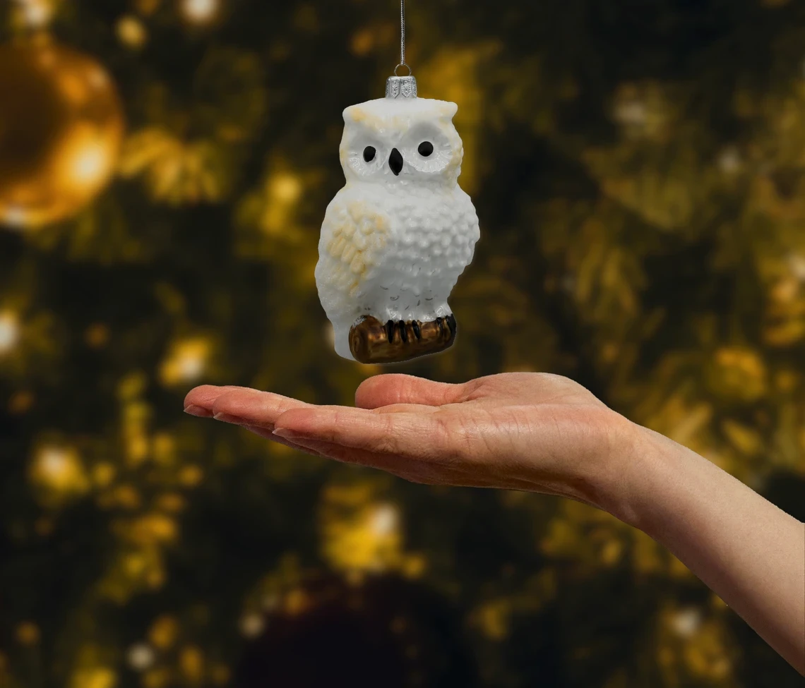 Bombka szklana figurka Sowa Śnieżna realne zdjęcie