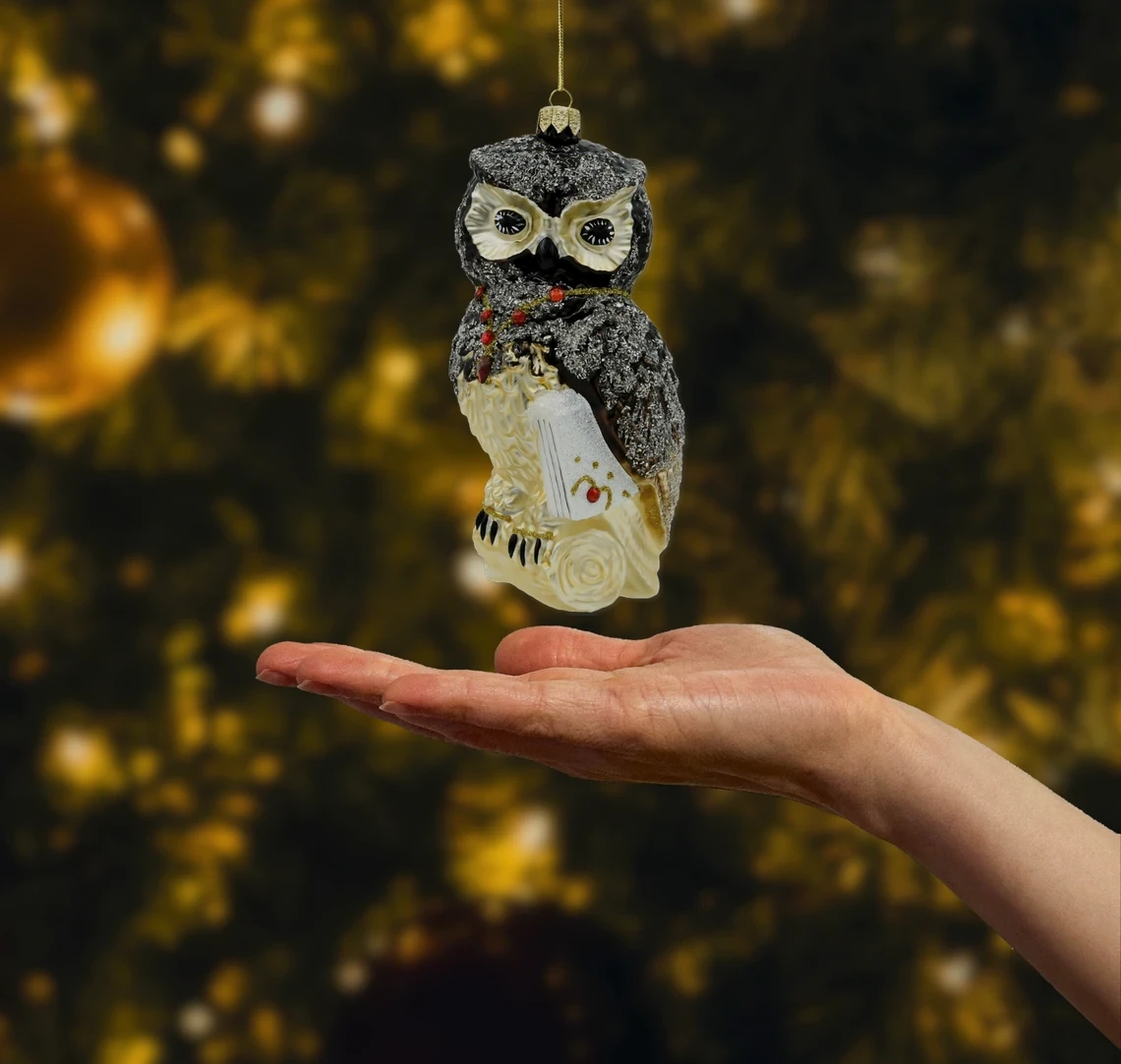 Bombka szklana figurka Sowa z klejnotami realne zdjęcie