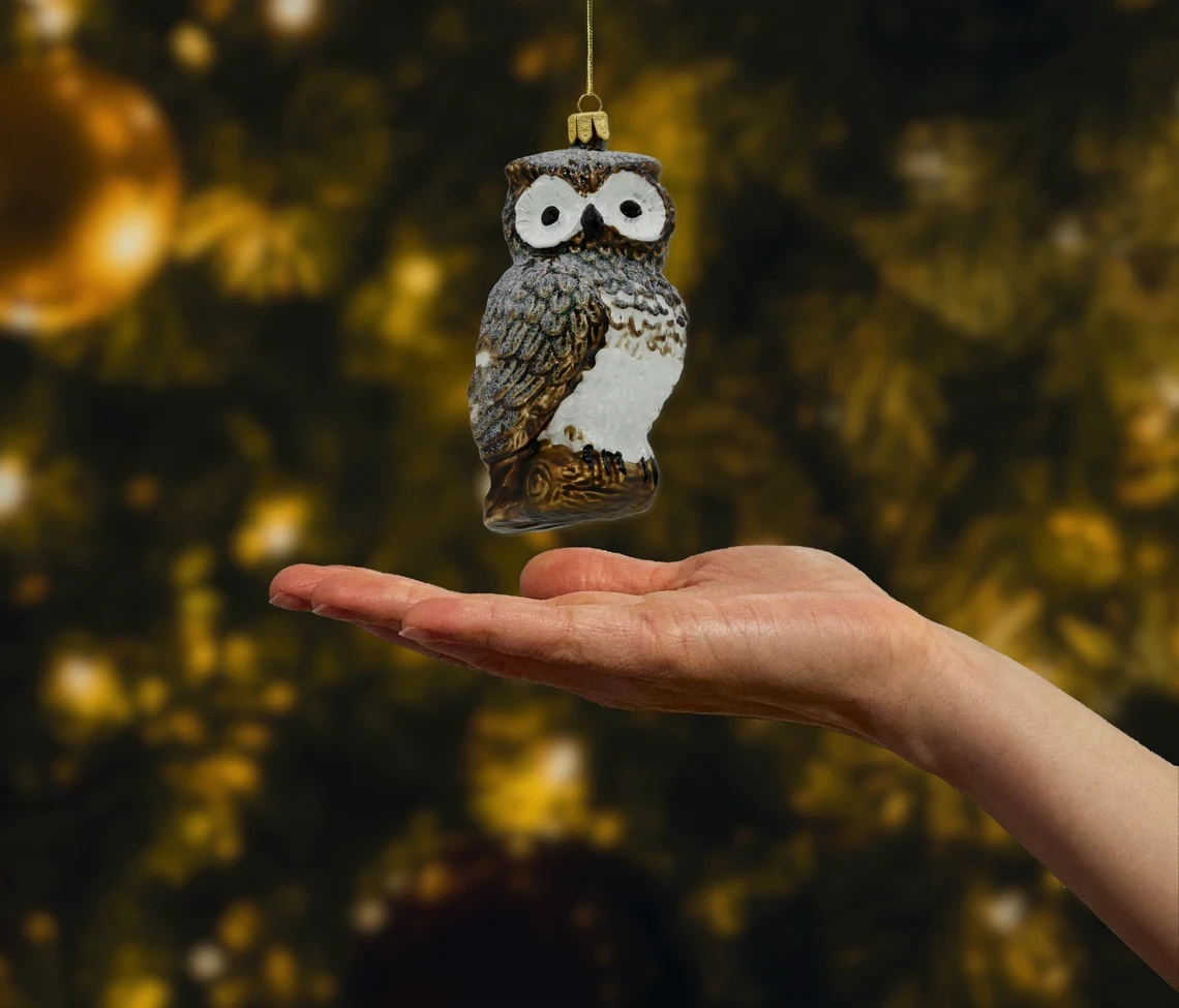 Bombka szklana figurka Sówka: brązowa realne zdjęcie