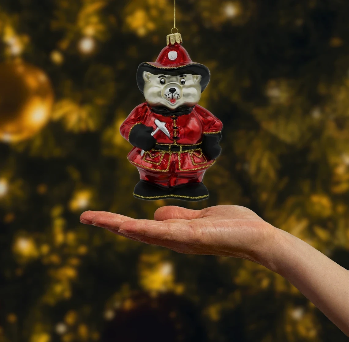 Bombka szklana figurka Strażak Miś realne zdjęcie