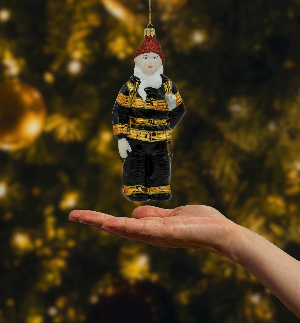 Bombka szklana figurka Strażak z butlą tlenową realne zdjęcie