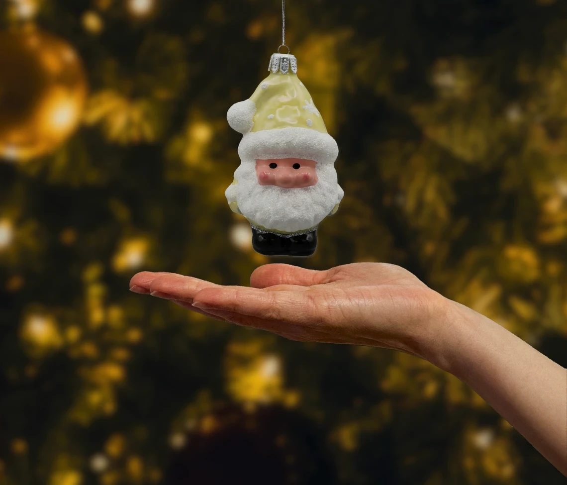 Szklana bombka choinkowa figurka Świąteczny Skrzat Mikołaj: żółty realne zdjęcie