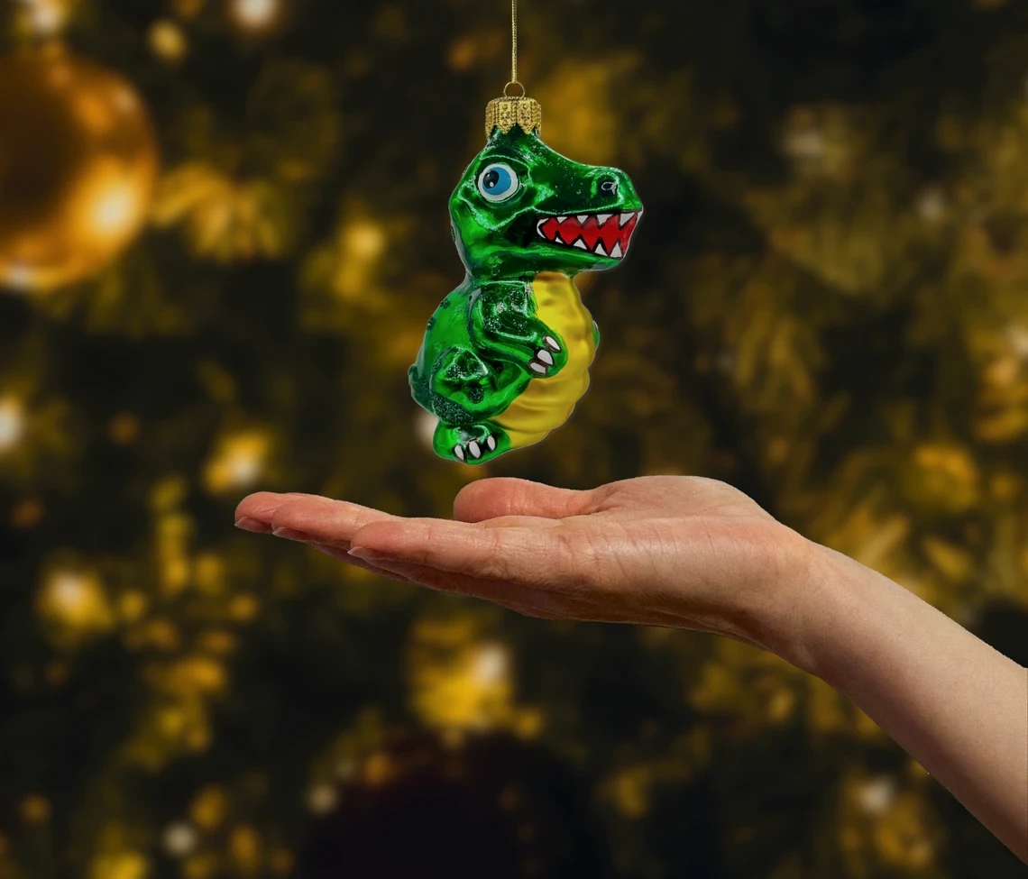 Bombka szklana figurka Tyranozaur realne zdjęcie