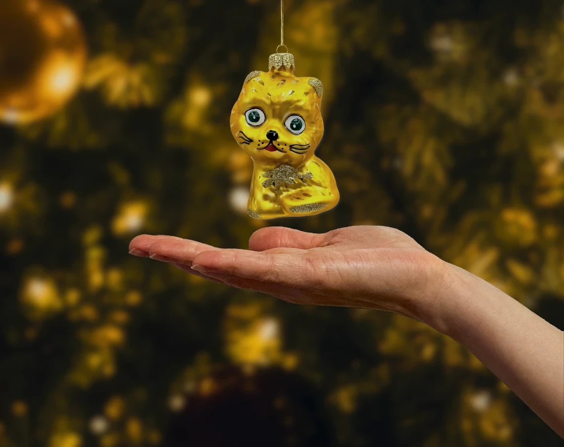 Bombka szklana figurka Uroczy kotek: żółty realne zdjęcie