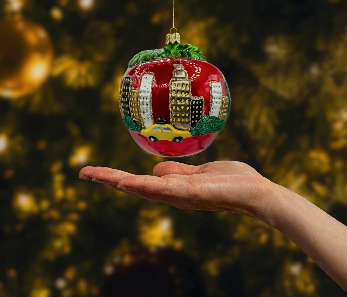 Bombka szklana figurka Wielkie Jabłko z panoramą Nowego Jorku realne zdjęcie