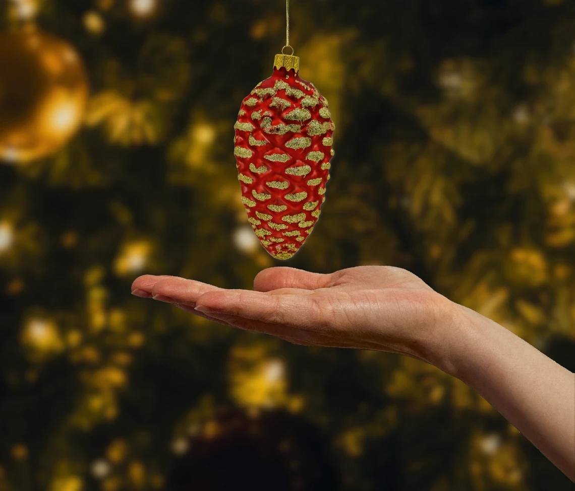 Bombka szklana figurka Złota Szyszka w Czerwieni realne zdjęcie