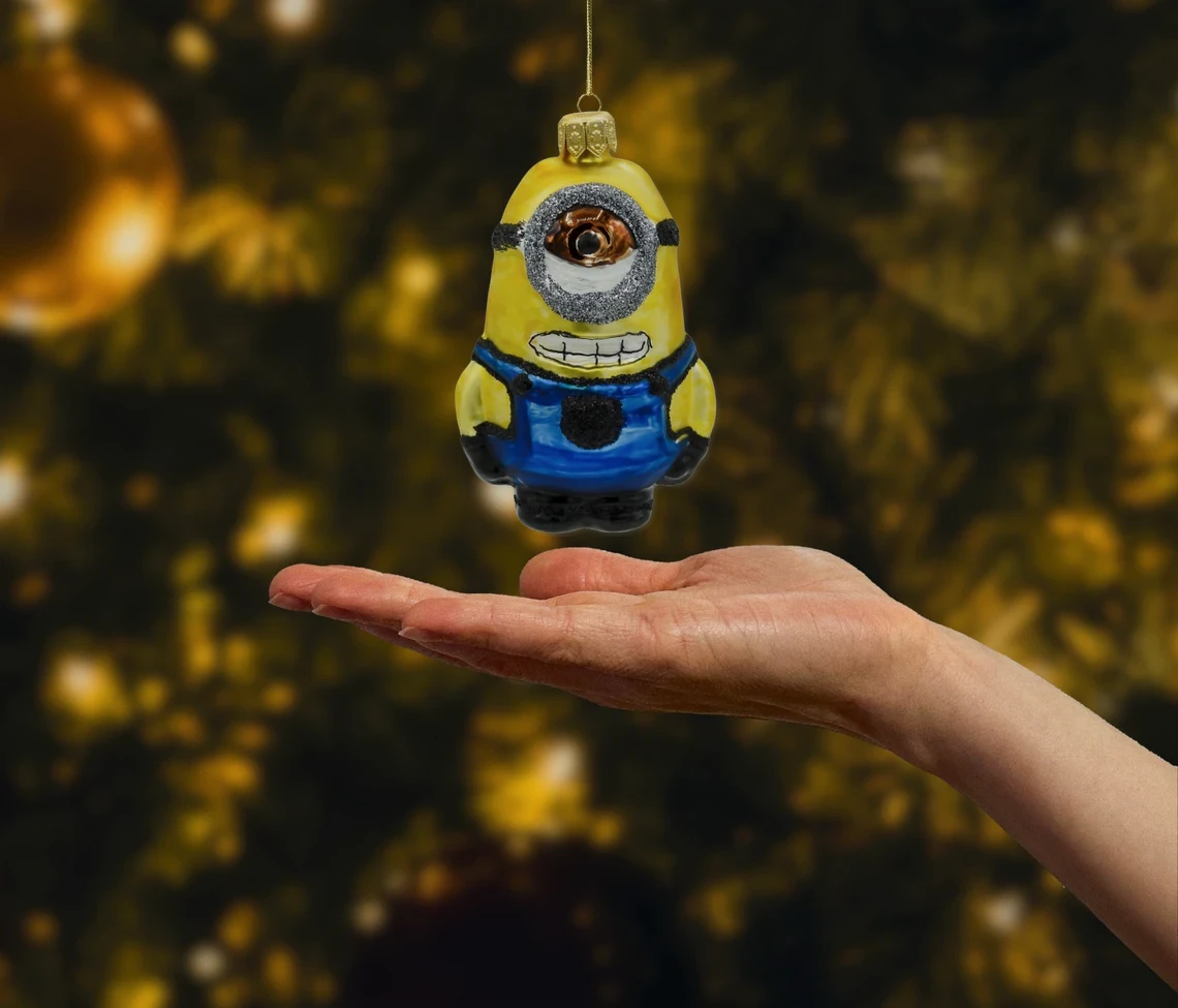 Bombka szklana figurka Żółty stworek: duży realne zdjęcie