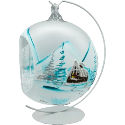 Bombka szklana Syn Bombkarza Bombka Lampion ze stojakiem: błękitny bok ze stojakiem