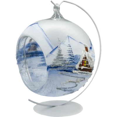 Bombka szklana Syn Bombkarza Bombka Lampion ze stojakiem: Zimowa Chatka front ze stojakiem