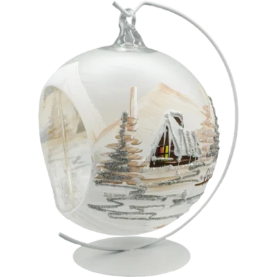 Bombka szklana Syn Bombkarza Bombka Lampion ze stojakiem: Zimowy Pejzaż front ze stojakiem