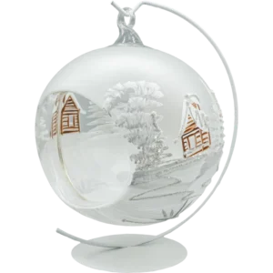 Bombka szklana Syn Bombkarza Bombka Lampion ze stojakiem: Zimowy Kościółek front ze stojakiem