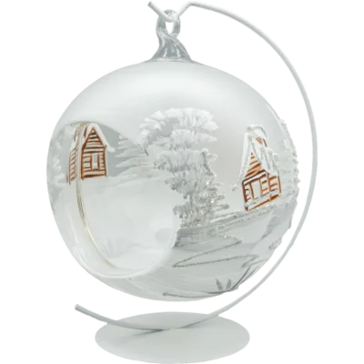 Bombka szklana Syn Bombkarza Bombka Lampion ze stojakiem: Zimowy Kościółek front ze stojakiem