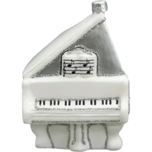 Szklana bombka choinkowa figurka Fortepian z nutami: biały