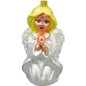 Szklana Bombka Choinkowa Figurka Aniołek w modlitwie: biały