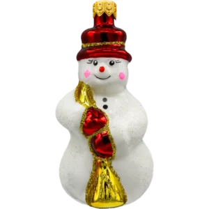 Szklana bombka choinkowa figurka Bałwan w kapeluszu: czerwony