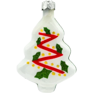 Szklana Bombka Choinkowa Figurka Choinka z ostrokrzewem: biała