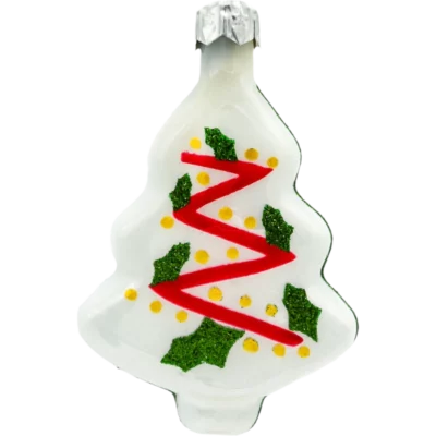 Szklana Bombka Choinkowa Figurka Choinka z ostrokrzewem: biała